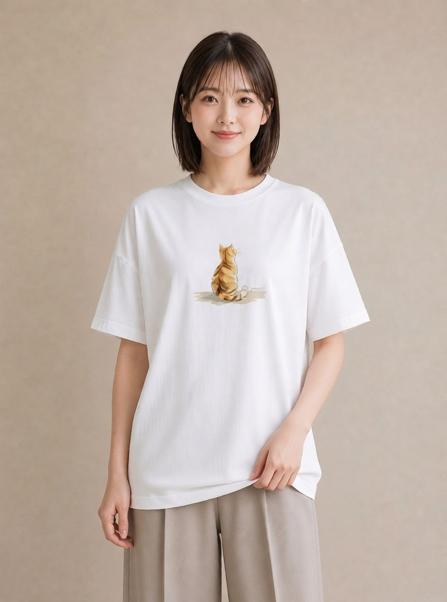デザインTシャツ レディース ぶち猫 猫 ねこ イラスト フェミニン 公園 ママ 白T