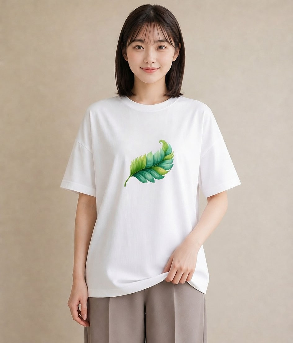 プリントTシャツ レディース 葉っぱ 植物 ボタニカル イラスト お洒落 お出かけ 普段着 白T