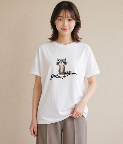デザインTシャツ レディース たぬき 動物 アニマル イラスト シック デイリーウェア 休日 白T