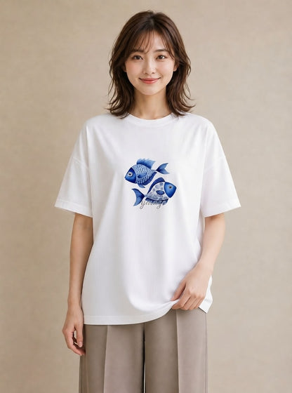 グラフィックTシャツ レディース 熱帯魚 ペット 動物 イラスト 春服 ミセス 白T