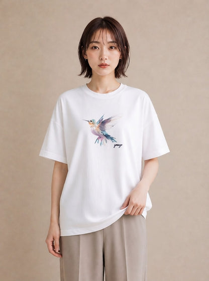 デザインTシャツ レディース コザクラインコ ペット 動物 イラスト ボタニカル ラフ レイヤード 白T