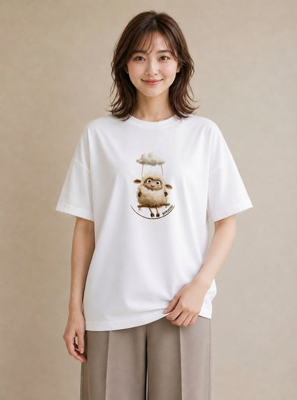 デザインTシャツ レディース ひつじ 動物 アニマル イラスト アート風 社会人 女性 白T