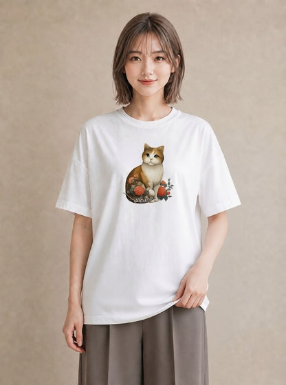 Tシャツ レディース 茶トラ 茶猫 猫 ねこ イラスト 水彩風 公園 ママ 白T