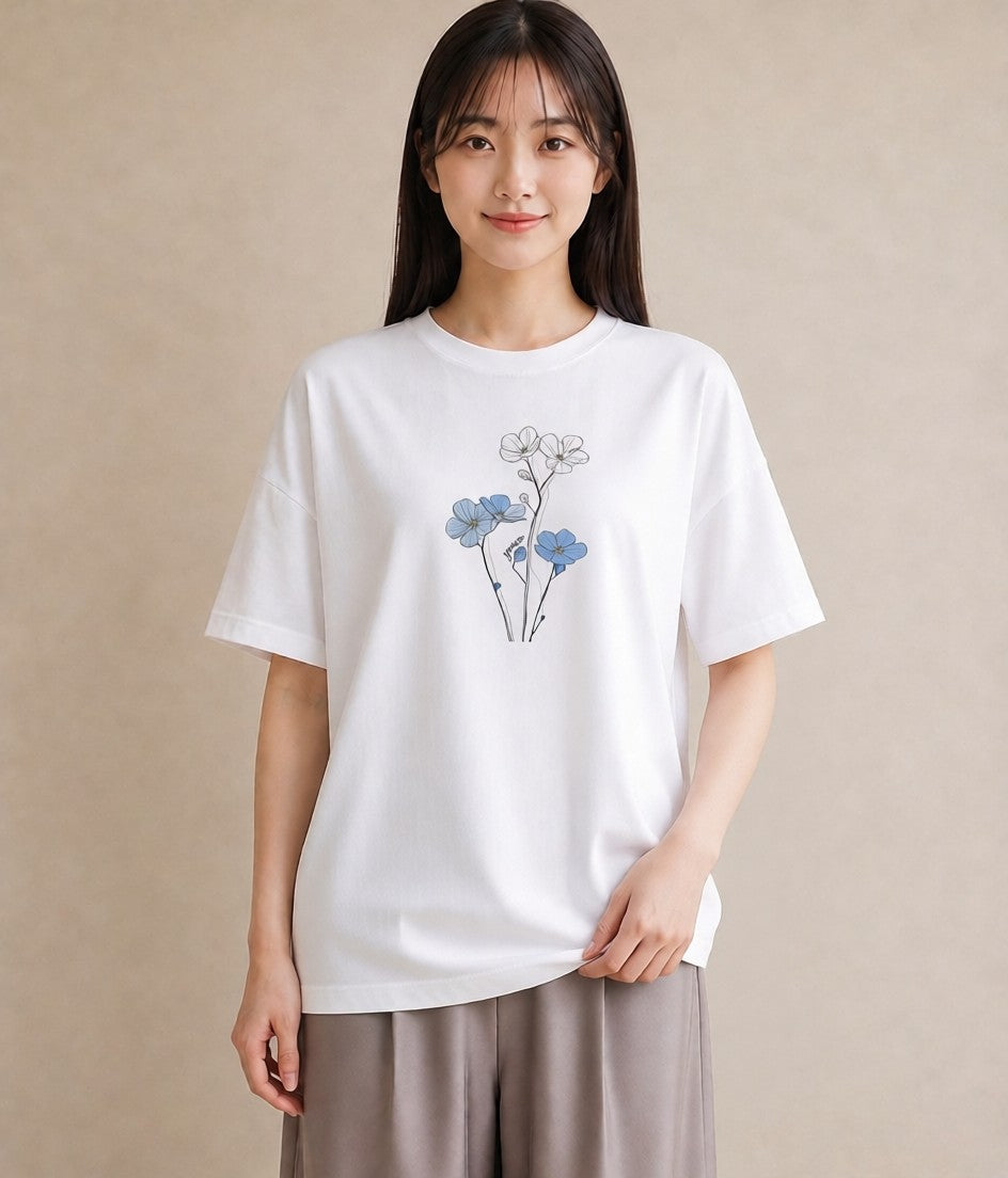 グラフィックTシャツ レディース カスミソウ かすみ草 花 花柄 イラスト 普段使い 普段着 週末コーデ 白T