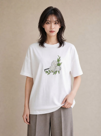グラフィックTシャツ レディース ポスト 野の花 レトロ ナチュラル アンティーク イラスト 抜け感 女性 旅行用 白T