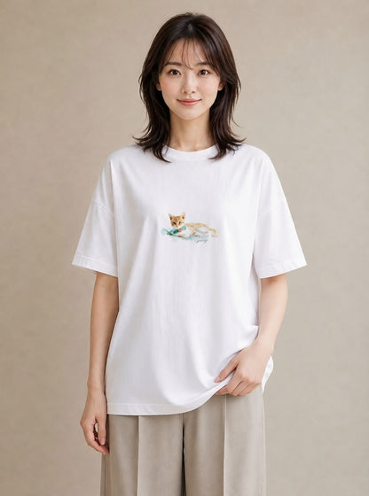 プリントTシャツ レディース アビシニアン 猫 ねこ イラスト シック 春コーデ 姉妹 白T