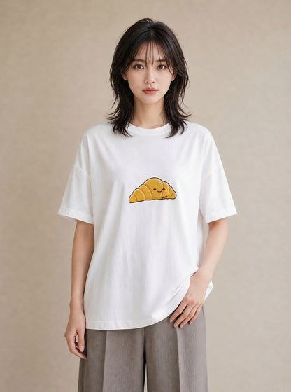 Tシャツ レディース クロワッサン 食べ物 フード イラスト カジュアル 親子 20代 白T