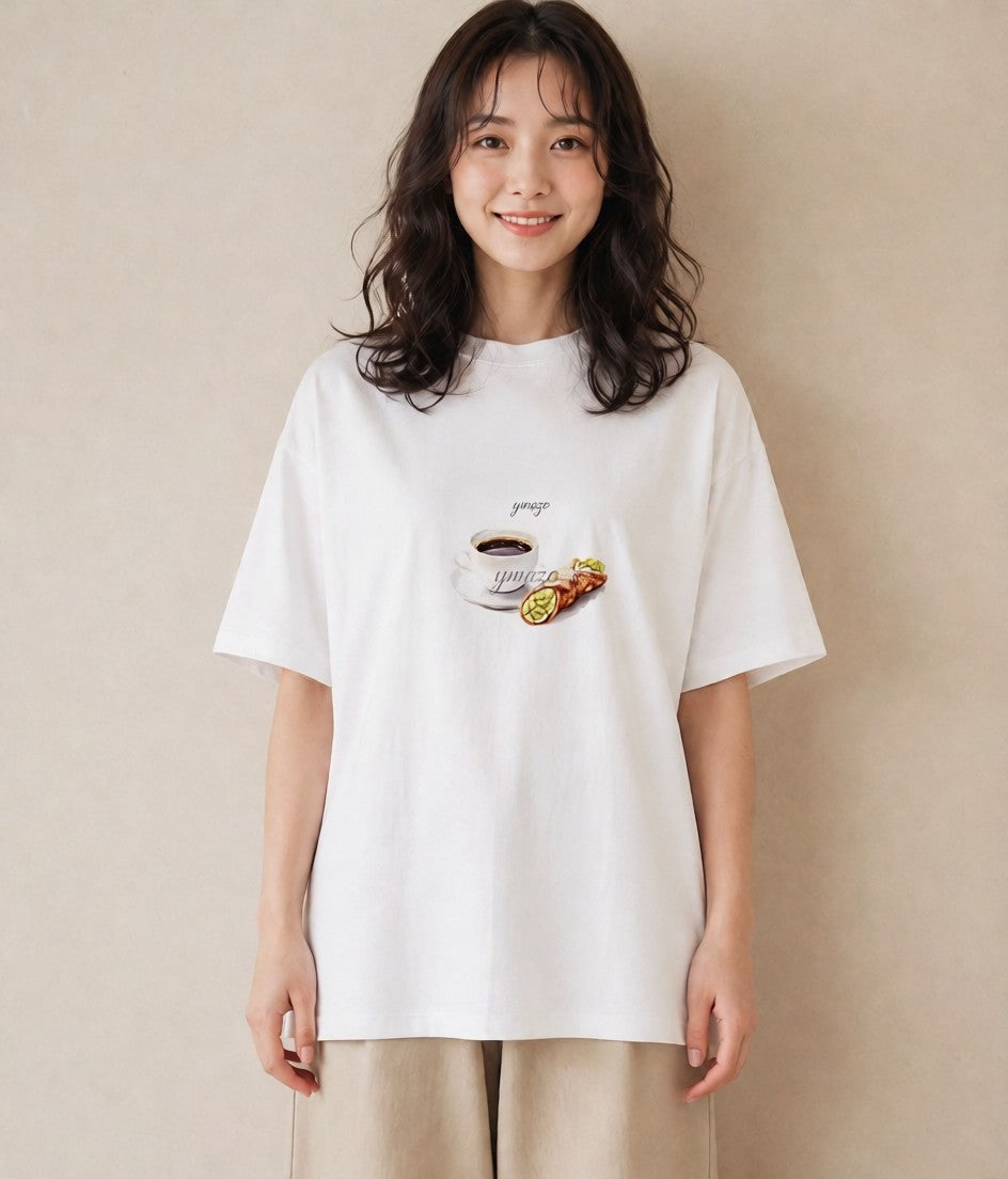 グラフィックTシャツ レディース 食パン 食べ物 フード イラスト 旅行コーデ 在宅 公園 白T