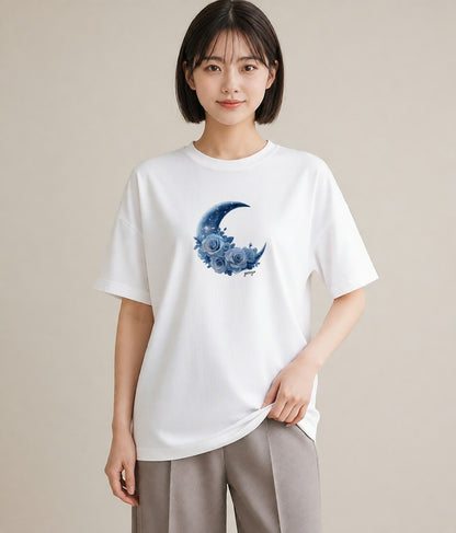 半袖Tシャツ レディース 月 星空 宇宙 イラスト お洒落 春服 ミセス 白T