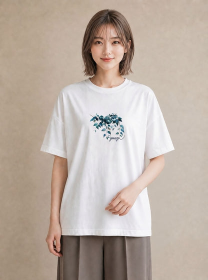 半袖Tシャツ レディース ユーカリ 植物 ボタニカル イラスト きれいめ 公園 ママ 白T