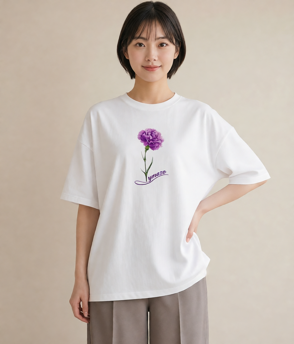 デザインTシャツ レディース スミレ 花 花柄 イラスト ゆるコーデ 休日 ペアコーデ 白T