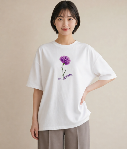 デザインTシャツ レディース スミレ 花 花柄 イラスト ゆるコーデ 休日 ペアコーデ 白T