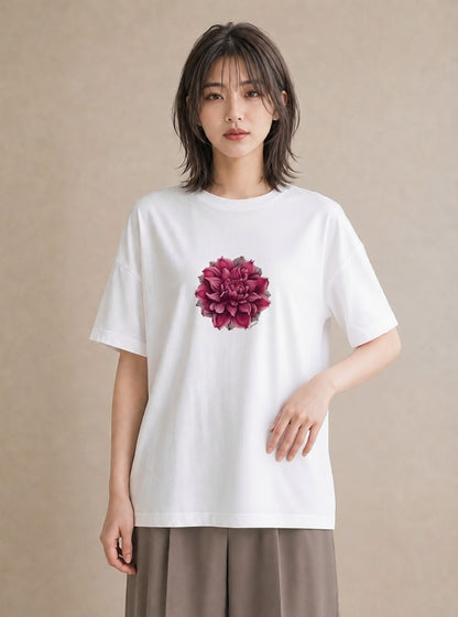 プリントTシャツ レディース 椿 花 花柄 イラスト レトロ ラフ レイヤード 白T