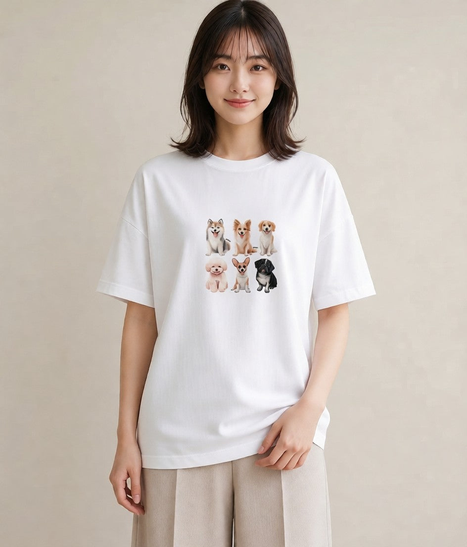 半袖Tシャツ レディース サモエド 犬 いぬ イラスト 旅行コーデ 母の日 ビーチ 白T