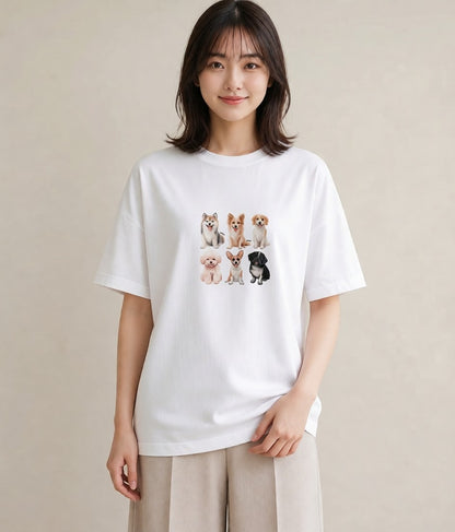 半袖Tシャツ レディース サモエド 犬 いぬ イラスト 旅行コーデ 母の日 ビーチ 白T