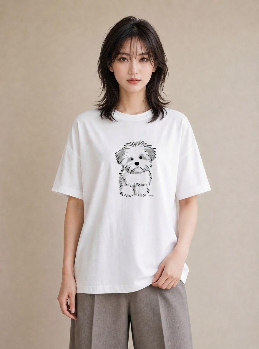 プリントTシャツ レディース ビションフリーゼ 犬 いぬ イラスト 休日コーデ 親子 20代 白T