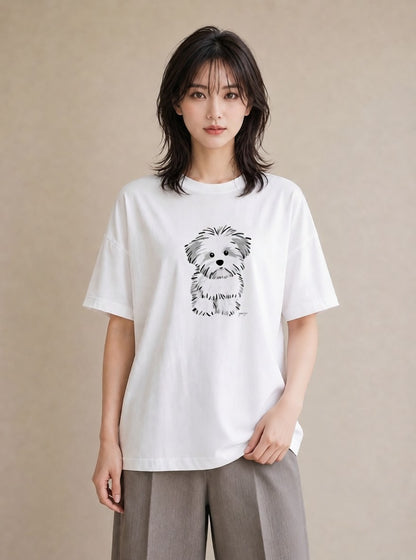プリントTシャツ レディース ビションフリーゼ 犬 いぬ イラスト 休日コーデ 親子 20代 白T