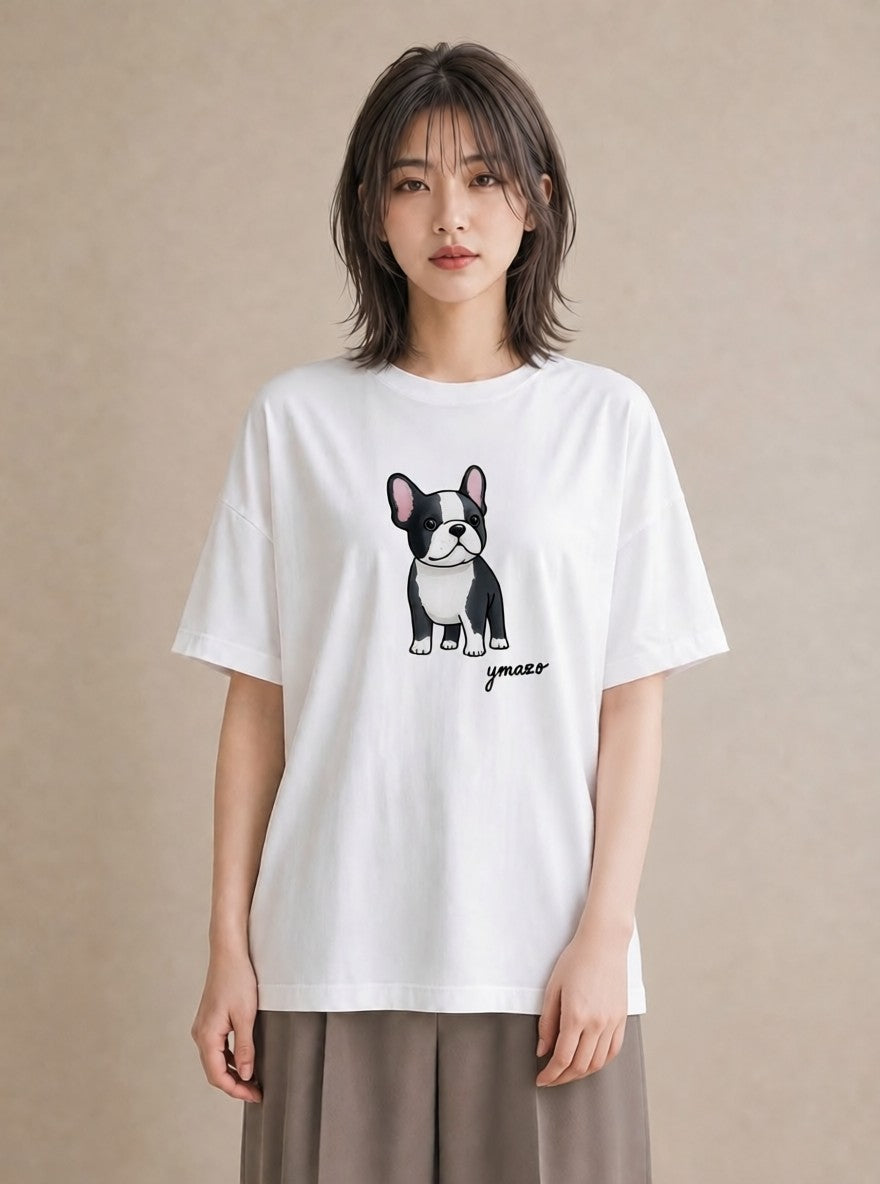 半袖Tシャツ レディース いぬ 犬 ワンコ イラスト カフェコーデ 部屋着 女性向けギフト 白T