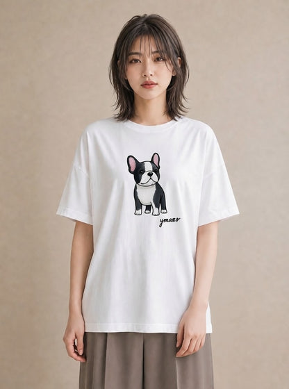 半袖Tシャツ レディース いぬ 犬 ワンコ イラスト カフェコーデ 部屋着 女性向けギフト 白T