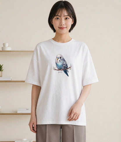 デザインTシャツ レディース ボタンインコ ペット 動物 イラスト レトロ 秋コーデ おしゃれギフト 白T