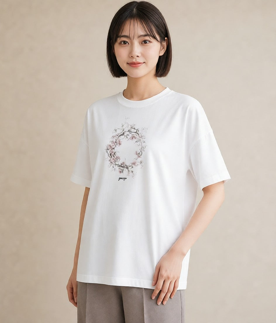 Tシャツ レディース レースハンカチ レース ハンカチ ナチュラル アンティーク イラスト アート風 春服 ミセス 白T