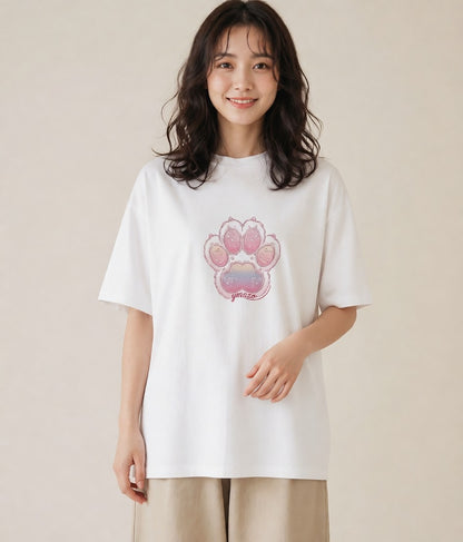 プリントTシャツ レディース 肉球 猫 ねこ イラスト 淡色 姉妹 送別ギフト 白T