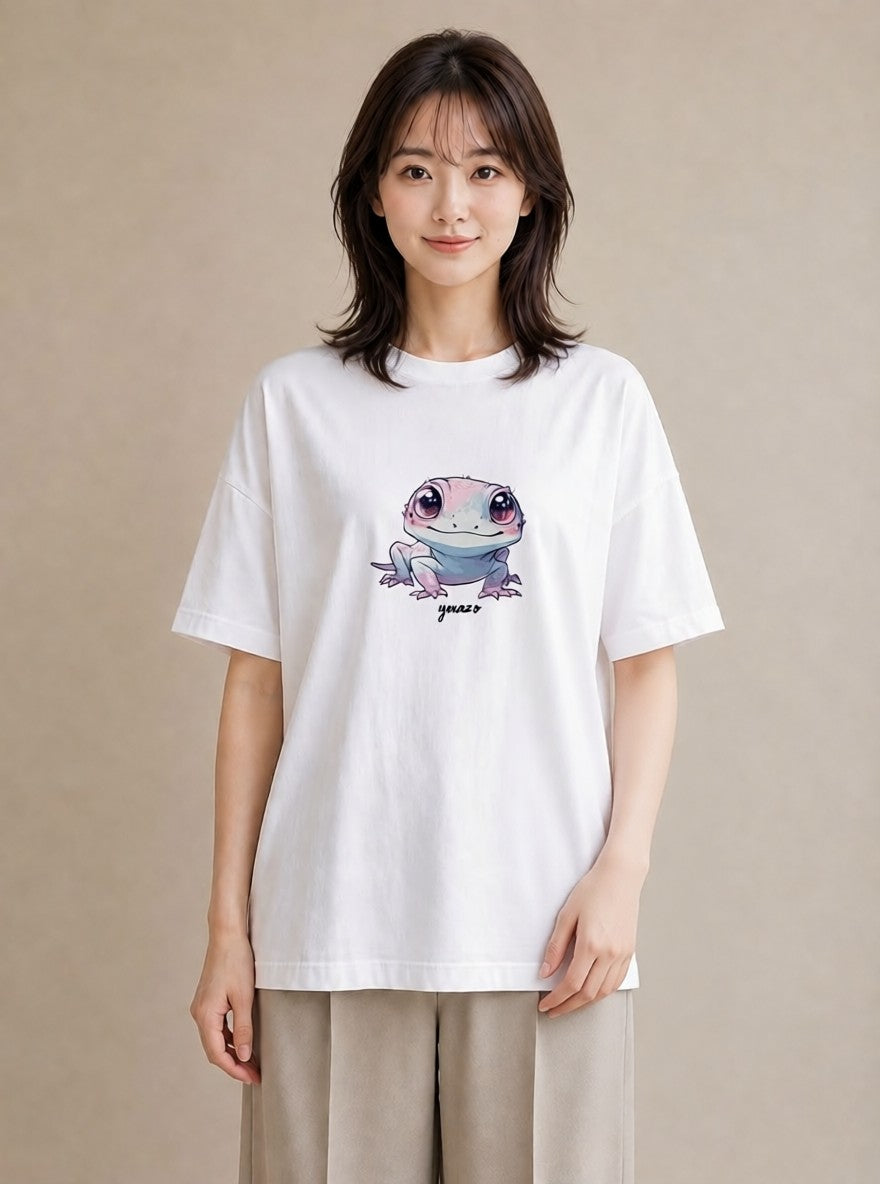 プリントTシャツ レディース レオパ ペット 動物 イラスト 水彩風 帰省 ラフ 白T