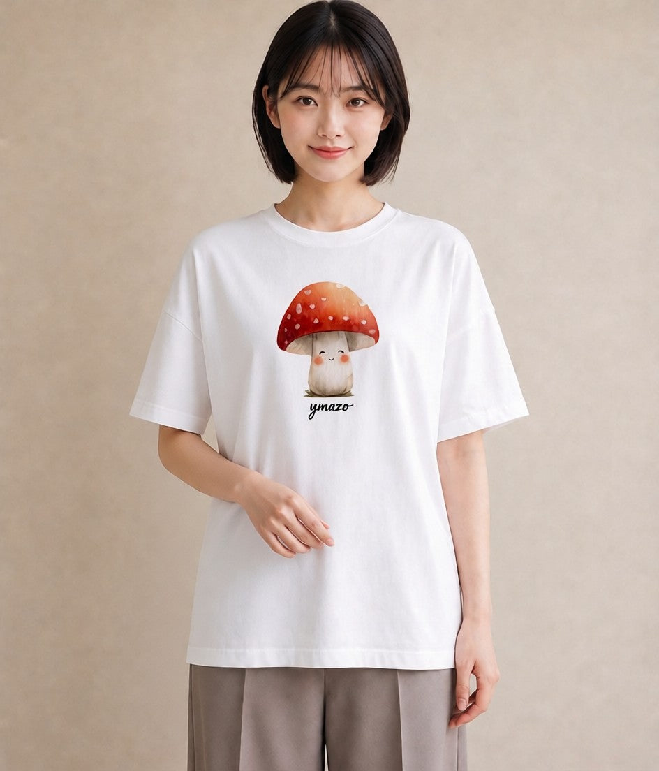 グラフィックTシャツ レディース きのこ 植物 ボタニカル イラスト ニュアンス 帰省 ラフ 白T