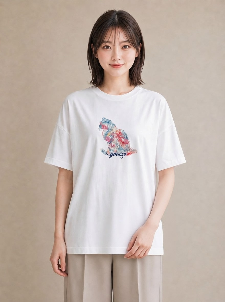 半袖Tシャツ レディース 愛猫 猫 ねこ イラスト お洒落 通勤 在宅 白T