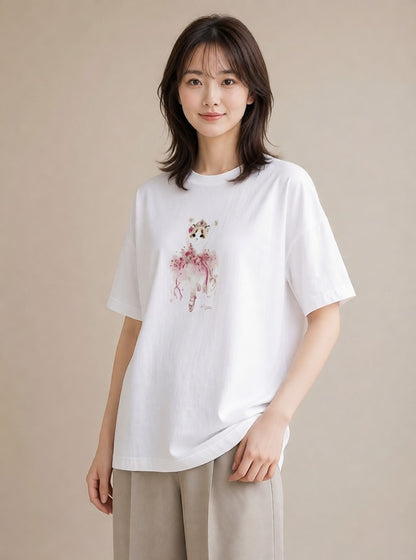デザインTシャツ レディース バレエシューズ バレエ トウシューズ ナチュラル アンティーク イラスト 個性的 カフェ巡り 女子会 白T