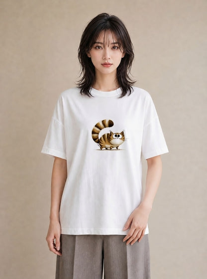 半袖Tシャツ レディース キジトラ 猫 ねこ イラスト ヴィンテージ風 海 カフェ巡り 白T