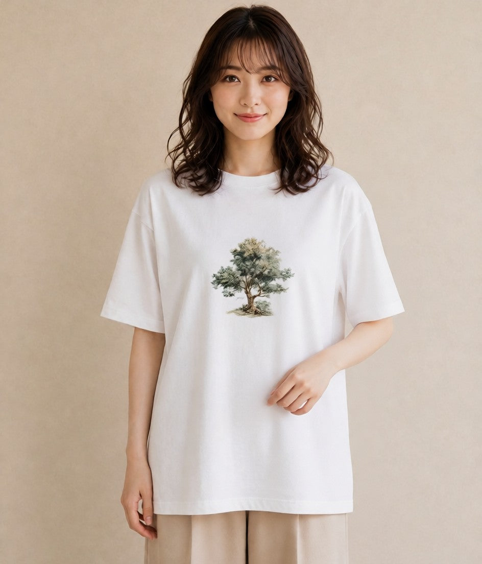 プリントTシャツ レディース 森 植物 ボタニカル イラスト 個性的 休日 ペアコーデ 白T
