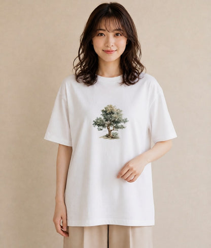 プリントTシャツ レディース 森 植物 ボタニカル イラスト 個性的 休日 ペアコーデ 白T