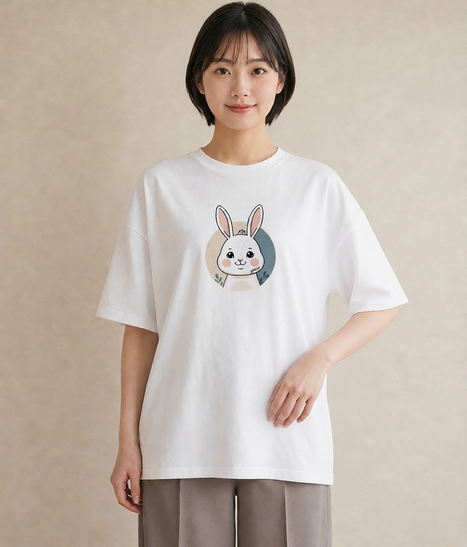 デザインTシャツ レディース うさちゃん ペット 動物 イラスト ユニーク ホワイトデー 春服 白T
