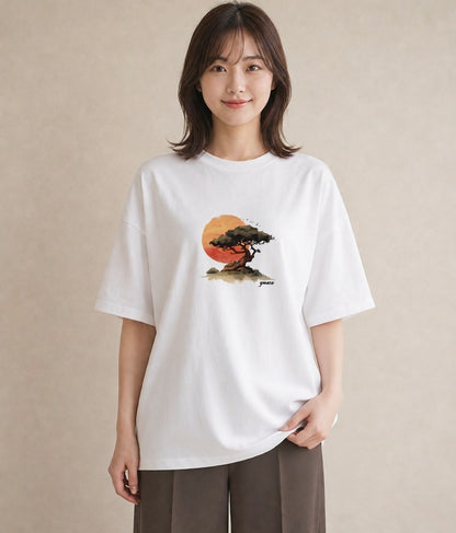 プリントTシャツ レディース 盆栽 植物 ボタニカル イラスト きれいめ 在宅 公園 白T