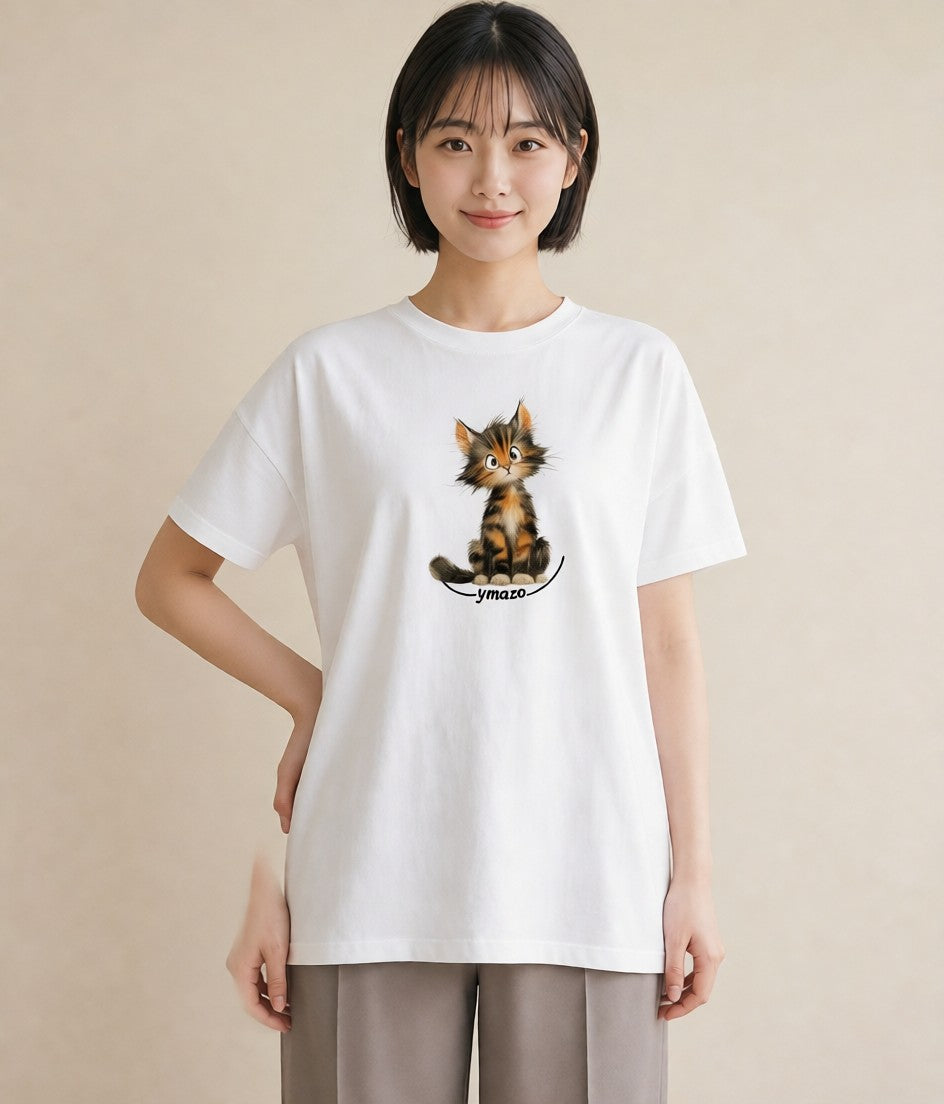 グラフィックTシャツ レディース 猫 ねこ イラスト 北欧風 母娘コーデ 自分用 白T