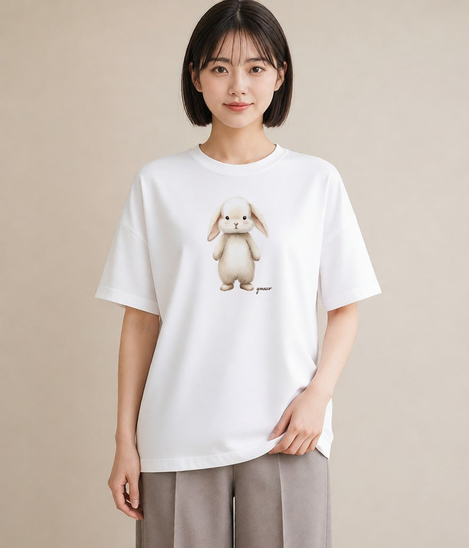 グラフィックTシャツ レディース ネザーランドドワーフ ペット 動物 イラスト ミニマル 散歩 お出かけ 白T