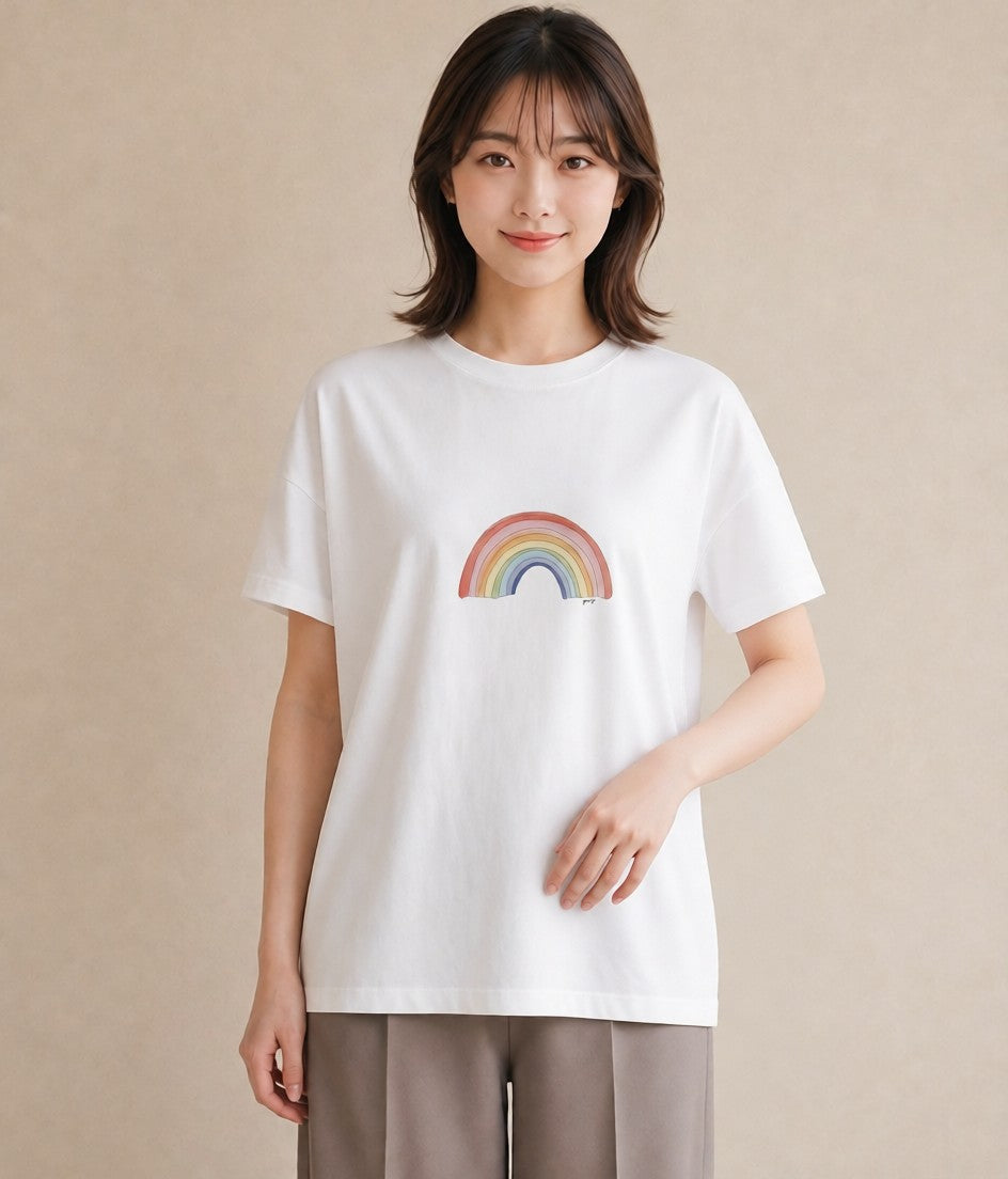 Tシャツ レディース 虹 星空 宇宙 イラスト 韓国風 在宅 公園 白T