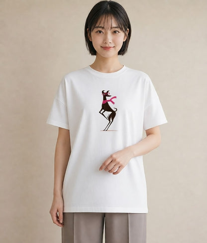 半袖Tシャツ レディース イタリアングレーハウンド 犬 いぬ イラスト きれいめカジュアル カジュアルコーデ 買い物 白T