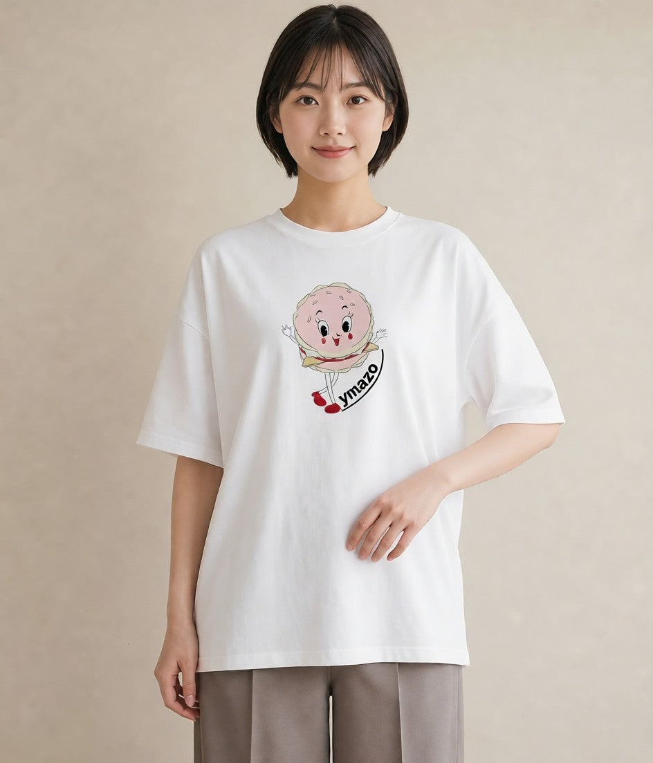 半袖Tシャツ レディース どら焼き 食べ物 フード イラスト 上品 友達ギフト 部屋着 白T
