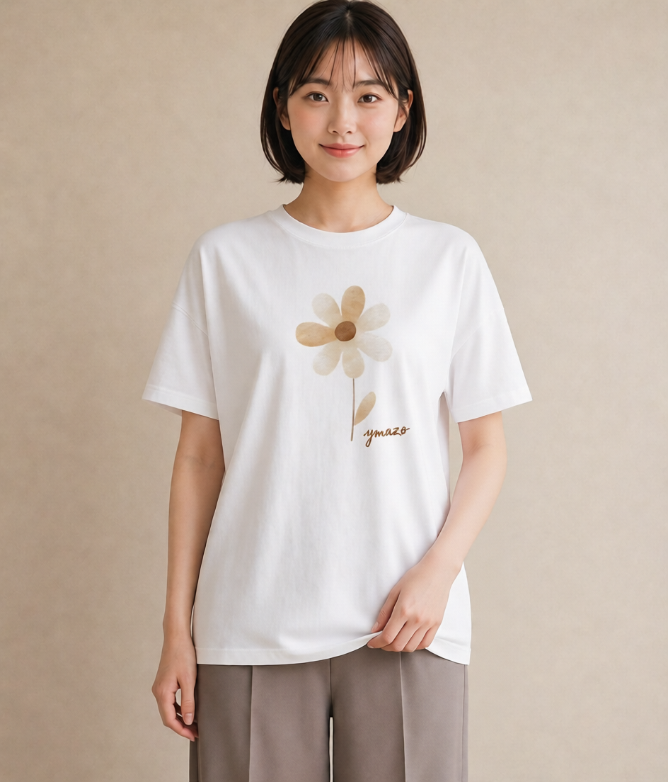 半袖Tシャツ レディース クローバー 四つ葉 花 花柄 イラスト ミニマル 誕生日プレゼント 綿100 白T