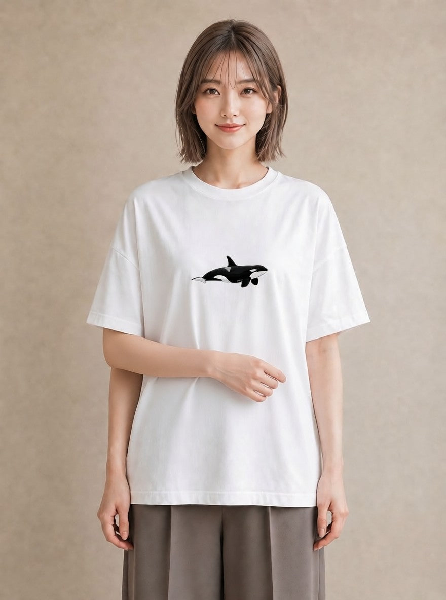 グラフィックTシャツ レディース シャチ 海の生き物 海 イラスト お洒落 普段着 週末コーデ 白T