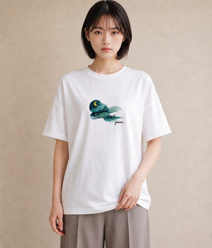 Tシャツ レディース オーロラ 星空 宇宙 イラスト 北欧風 帰省 ラフ 白T