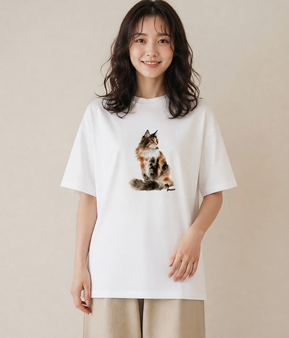 Tシャツ レディース おすわり猫 猫 ねこ イラスト カジュアル 公園 ママ 白T