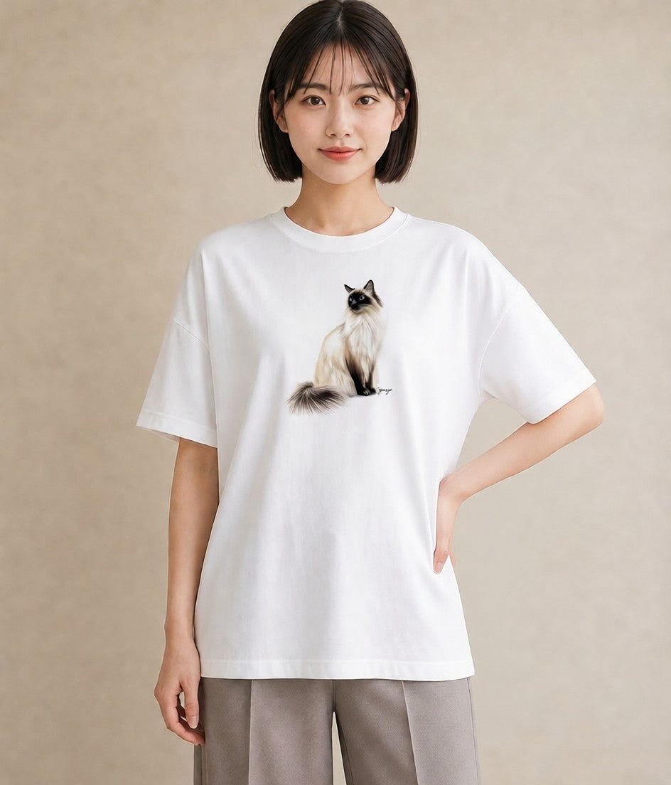 デザインTシャツ レディース ぶち猫 猫 ねこ イラスト ニュアンス カフェ服 クリスマス 白T