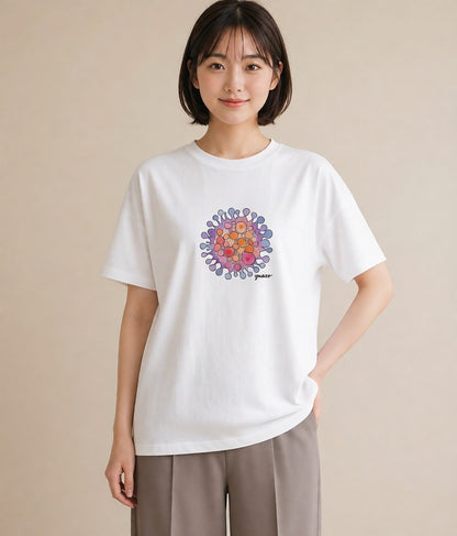 Tシャツ レディース 太陽 星空 宇宙 イラスト きれいめ 買い物 夏コーデ 白T