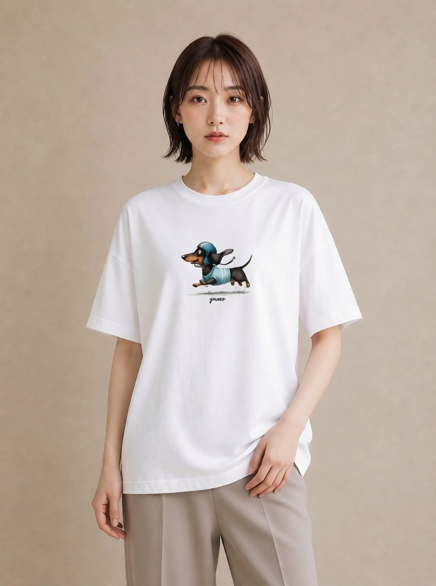 グラフィックTシャツ レディース ミニチュアダックスフンド 犬 いぬ イラスト シンプル 女性 旅行用 白T