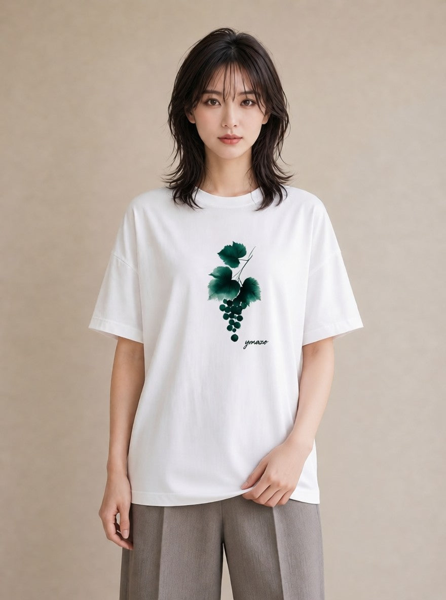 Tシャツ レディース ぶどう 葡萄 食べ物 フード イラスト ナチュラル レイヤード 友達ギフト 白T