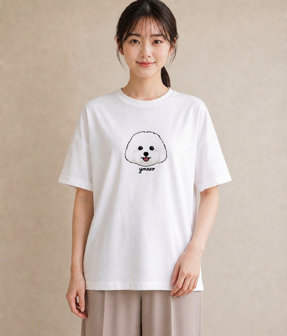 デザインTシャツ レディース ビションフリーゼ 犬 いぬ イラスト 韓国風 レイヤード 友達ギフト 白T