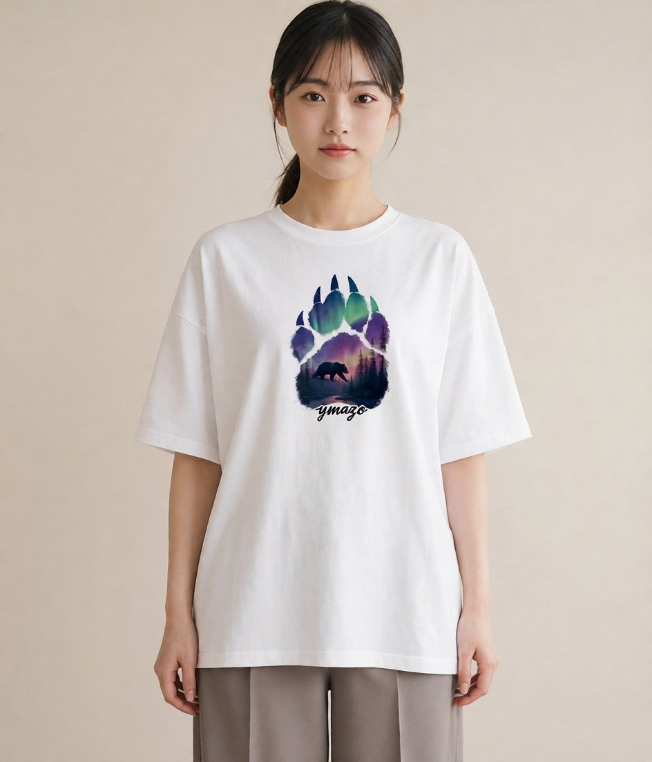 半袖Tシャツ レディース オーロラ 星空 宇宙 イラスト 休日コーデ 送別ギフト 通勤 白T